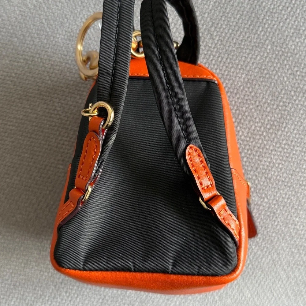 New Coach Mini Court Backpack Bag Charm In Signature Canvas Brown and Orange